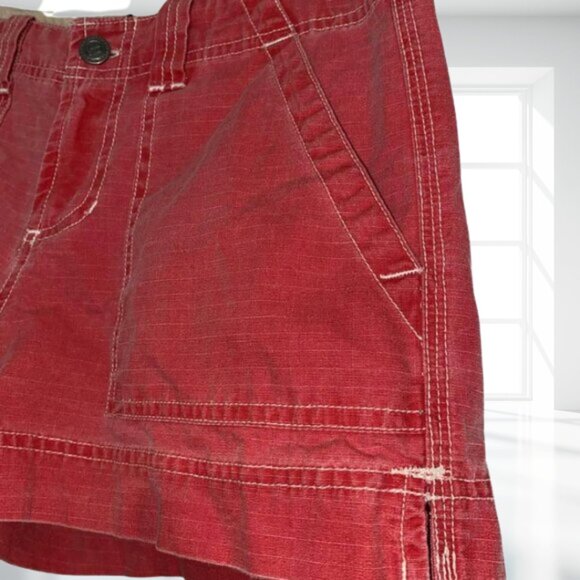 Periscope Red Fade Cotton Utility Shorts White Stitching Size 3 Y2K Aesthetic - Picture 5 of 10